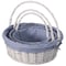 Wickerwise White Round Willow Gift Basket with Blue and White Gingham Liner and Sturdy Foldable Handles, 3 Set QI004620.BL.3 - alternate 1